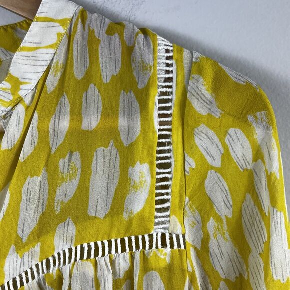 Anthropologie Dolan Yellow Semi Sheer Silk Blouse Size XS Pop Over - Picture 4 of 12